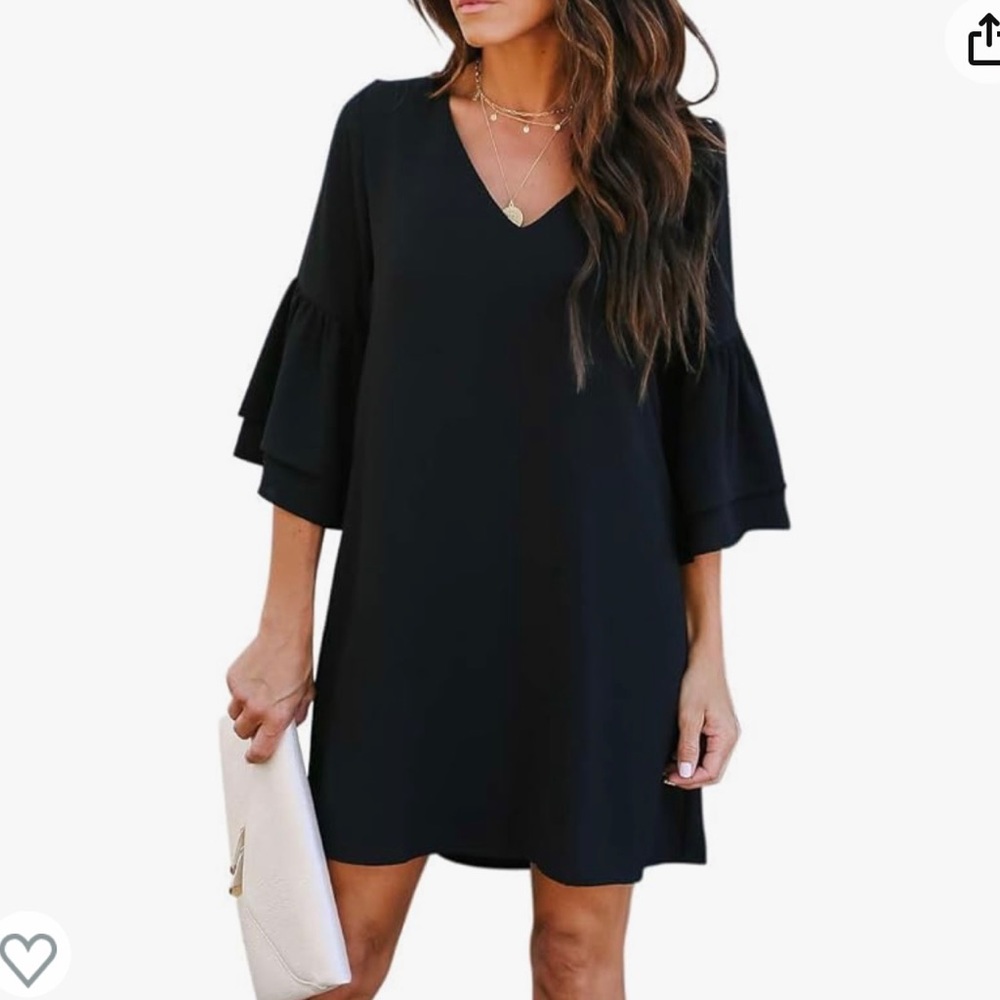 BELONGSCI Women's Dress Sweet & Cute V-Neck
Bell Sleeve Shift Dress L
